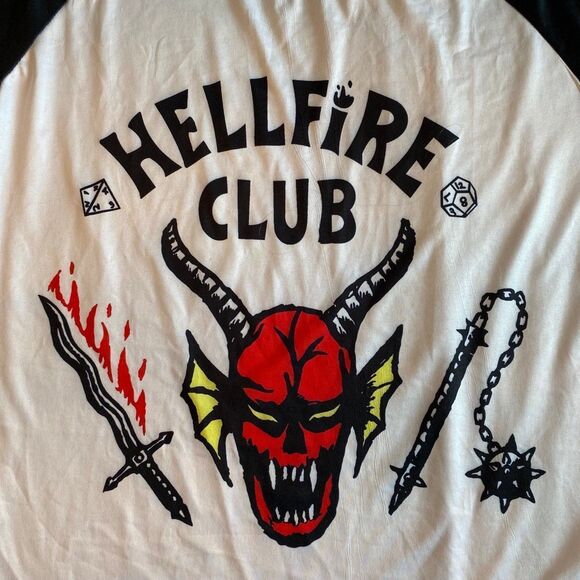 Netflix Stranger Things T-Shirt Unisex White Hellfire Club Polyester Baseball - Picture 8 of 8